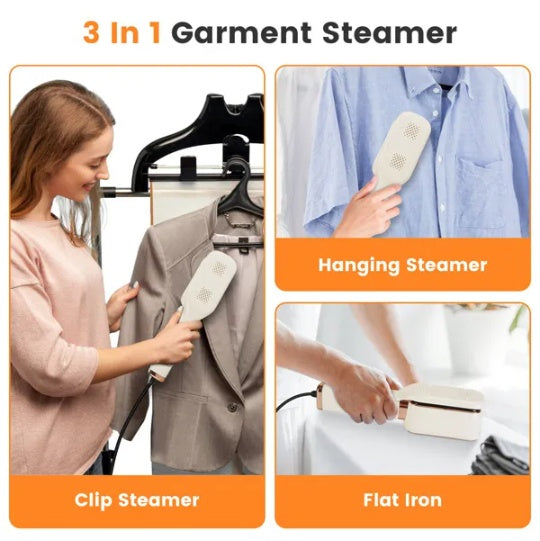 3 In 1 Travel Steamer For Clothes, 1000W Handheld Garment Steamer With 180 Rotating Head - Flat Iron, Hanging & Clip Steamer, Dry Wet Ironing, 20OZ Leak-Proof Tank, Lightweight For Travel Home