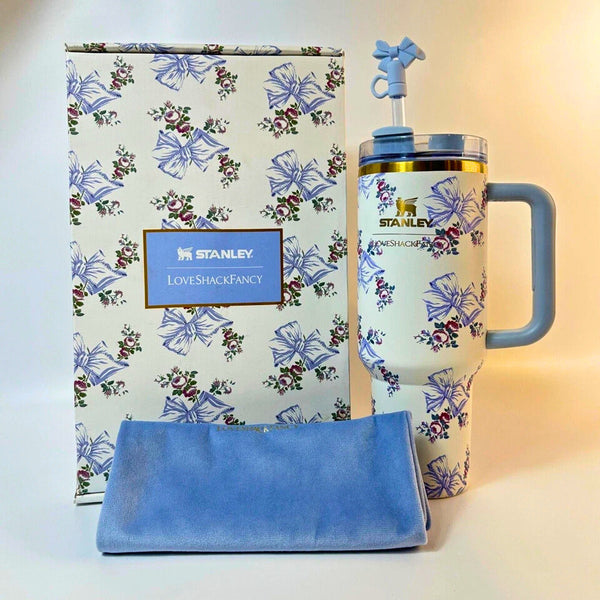 Stanley X Tumbler Love Shack Fancy 40oz Holiday Rosa Beaux Blue Gift Box Cup
